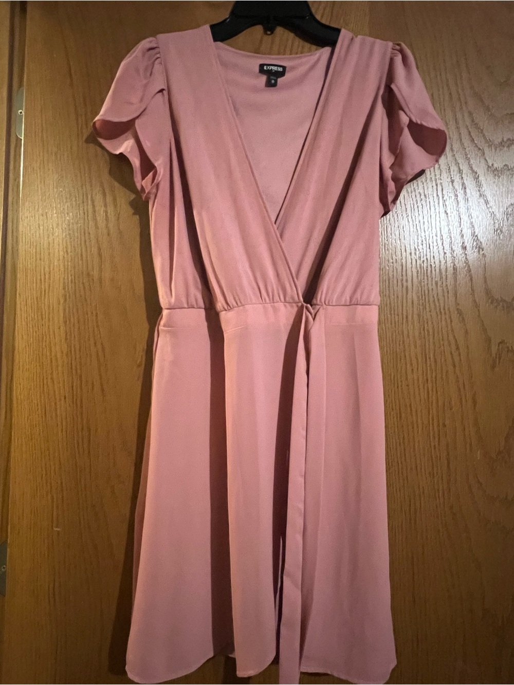 Express Blush Pink Faux-Wrap Midi Dress